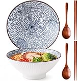 TuYines 2 szt. ceramiczne miski do ramenu, 1000 ml, zestaw 2 misek do ramenu, japońska miska ceramiczna, miski do ramenu z łyżką i pałeczkami, miska do sałatek (abstrakcyjna)