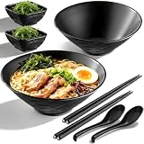 Zestaw misek do Ramen Berglander 1200ml z 2 miskami do dipowania, pałeczkami i łyżkami, niełamliwe japońskie plastikowe miski na makaron do zupy na azjatycką zupę Pho, zupę Tajską, miso, udon, wonton
