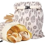 Wielorazowy worek na chleb z wosku pszczelego XL (43 x 33 cm), organiczna torba na chleb z wosku pszczelego z zamkiem błyskawicznym i karabińczykiem – zrównoważone przechowywanie zakwasów