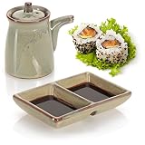 com-four® 2 czesciowy zestaw sushi z ceramiki, miseczka do sosu sojowego
