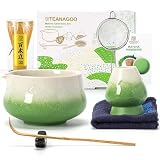 TEANAGOO Zestaw 7 trzepaczek do matcha, zielony zestaw matcha, zestaw do ceremonii matcha w proszku, zestaw do herbaty matcha do robienia latte, zestaw trzepaczka matcha i miska z miarką i