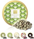 Tea Uniqo herbata jaśminowa Dragon Pearls – prezent na herbatę | Jaśminowa perła smoka naturalnie aromatyzowana zielona herbata luzem w eleganckiej puszce prezentowej | bezglutenowa – wegańska – bez