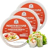52USA Papier ryżowy, 3 sztuki, owijki papieru ryżowego, świeże sajgonki i pierogi - 102 arkusze, bezglutenowe owijki wontonowe, wegańskie, niskowęglowodanowe, wietnamskie owijki ryżowe (okrągły, 22