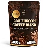 Premiumowa Kawa z Grzybami – Mieszanka 12 Funkcjonalnych Grzybów z Lion’s Mane, Reishi, Chaga i Cordyceps – z Macą i Ashwagandhą – Smak Waniliowy – 300 g