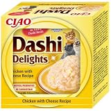 INABA Dashi Delights - Kawałki w bulionie płatków bonito z kurczakiem i serem - 1 x 70g - Pyszne i zdrowe - Topping - Bogate w białko - naturalne składniki - pasta dla kota