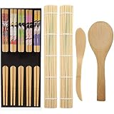 ZFYQ zestaw sushi, 9 sztuk bambusa zestaw do robienia sushi, 2 rolki maty sushi, 5 par pałeczek, 1 łopatka do ryżu, 1 Łyżka, proste i profesjonalne narzędzie do robienia sushi