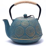 MILVBUSISS Żeliwny czajniczek, czajnik do herbaty na blat z zaparzaczem, duża pojemność 1200 ml Sakura Design japoński dzbanek do herbaty do luźnych liści powlekany emaliowanym wnętrzem, 1,134 g
