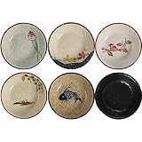 TuYines Zestaw miseczek na sosy sojowe, tapas, ceramiczne miseczki do dipów, porcelanowe, miseczki na przekąski i dipy, zestaw 6 misek na przekąski, Ø 10 cm, japoński styl