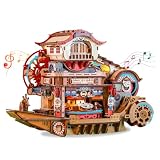 Hallisun Miniaturowy dom 'zrób to sam', mini drewniane puzzle 3D, domek dla lalek, zestaw z pozytywką LED, morskie sushi, łódź, regał na książki, dekoracja do majsterkowania, kreatywny prezent