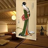 LIGICKY Zasłona drzwi w stylu japońskim Noren Ukiyoe Geisha dziewczęca, długie malowanie tapicerki do domu, sushi kuchni, dekoracja 33,5 cm, szerokość x 59 cm, długość