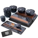 Moritz & Moritz VIDA zestaw naczyń do sushi 29-częściowy, antracyt - elegancki zestaw z porcelany dla 4 osób - idealny do kuchni japońskiej i wieczorów sushi w domu