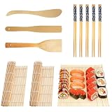 Gangyumaoyi Zestaw do sushi do samodzielnego wykonania: 3 sztuki maty do sushi, bambus, 5 par pałeczek do sushi, 1 łopatka do patelni, 1 pręt do formowania, 1 narzędzie do cięcia, zestaw do sushi dla