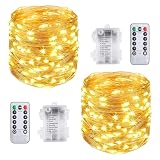 Vicloon łańcuch świetlny LED, drut miedziany, 2 szt., 10 m, 100 diod LED, łańcuch świetlny z pilotem zdalnego sterowania, nastrojowe światło, ciepła biel, wodoszczelny, do ogrodu, mieszkania, na święta Bożego Narodzenia, dekoracja