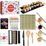 Kompletny zestaw do robienia sushi maki – zestaw do robienia sushi makis – pudełko z bambusową matą, japoński nóż, pałeczki, forma do maki, nie zawiera BPA, pomysł na prezent dla mężczyzn i kobiet