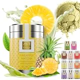 Tea Uniqo Ananas matcha latte herbata w proszku, idealna do bubble tea, koktajli lub picia bez dodatków, japońska herbata macha w proszku o smaku ananasa, bez sztucznych barwników w szlachetnej puszce
