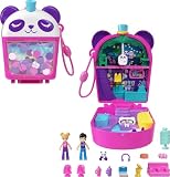 ​Polly Pocket Bubble tea pandy Zestaw kompaktowy z 2 mikrolalkami, figurką pandy i akcesoriami „jedzeniowymi”, przenośna zabawka, HWN95