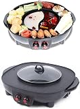 Hotpot i grill 2 w 1 – elektryczny garnek z powłoką zapobiegającą przywieraniu, garnek hotpot, grill elektryczny, koreański grill, nieprzywierający, bezdymny fondue, raclette dla 5-6 osób