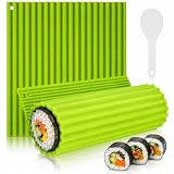 Gyism 2 sztuki mat do sushi z łyżeczką do ryżu, 22 x 20 cm, silikonowa rolka do sushi, wielokrotnego użytku, zestaw 'zrób to sam' dla początkujących, dzieci, na piknik, w podróży i na imprezę (22 x 20