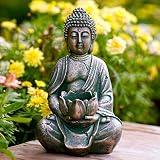 Yeomoo Figurka Buddy do medytacji z uchwytem na świeczki/świecznik dekoracyjny do salonu – figurki Buddy z lotosem, zen, dekoracja pokoju, dekoracja ogrodowa na zewnątrz z diodami LED, prezenty