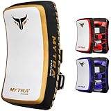 Mytra Fusion Muay Thai Pads Curved Boxing Pads - tajskie ochraniacze do boksu, kickboxingu, MMA, karate, taekwondo, treningów i sztuk walki. (White/Gold)